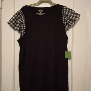 Kate Spade Black Dress with Checkered Sleeves